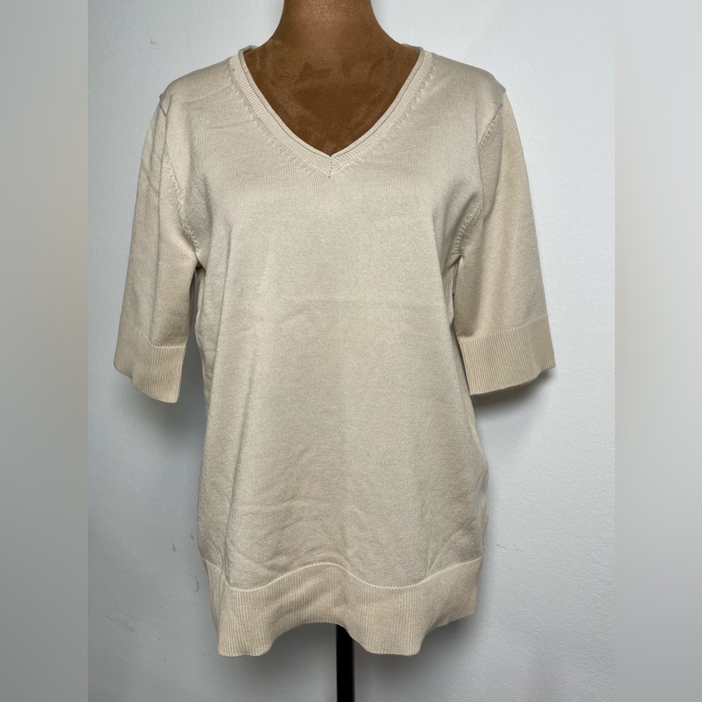 Melissa Paige Beige V-Neck Top, Size Large, NWT, Biege Top